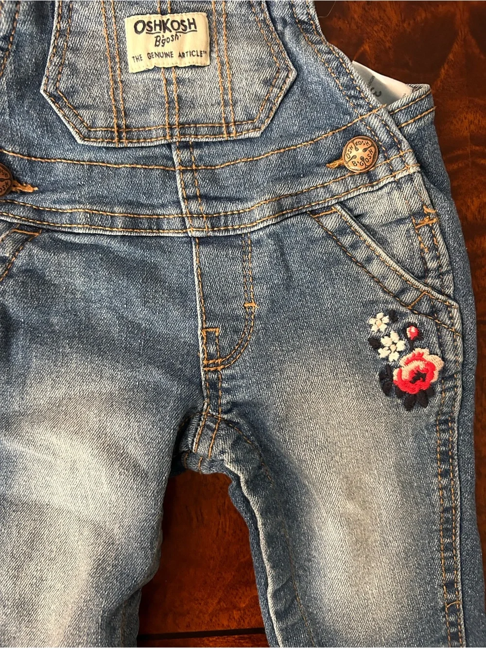 OshKosh B'gosh Girls Denim Overalls with Floral Embroidery 3 months